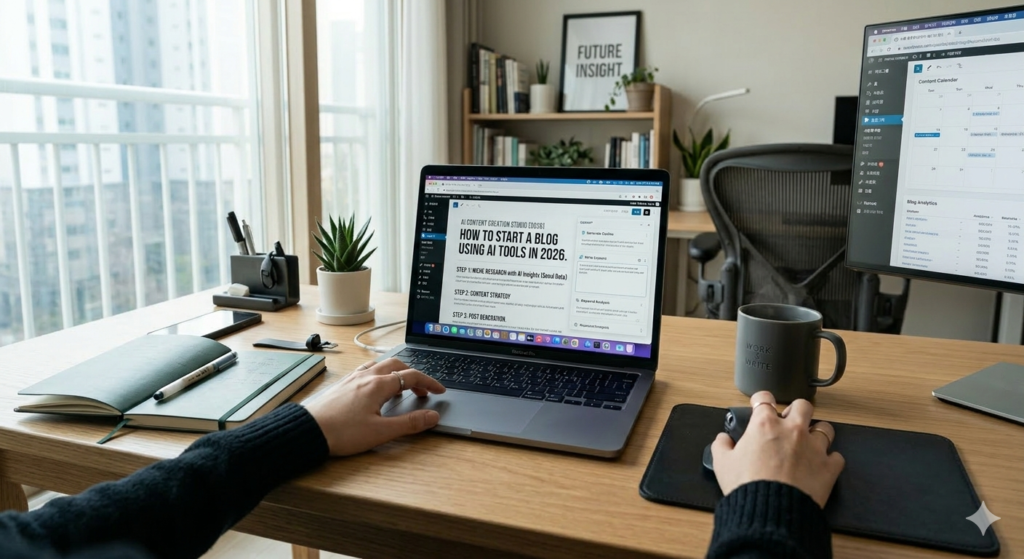 how to start a blog using AI tools in 2026 workspace setup